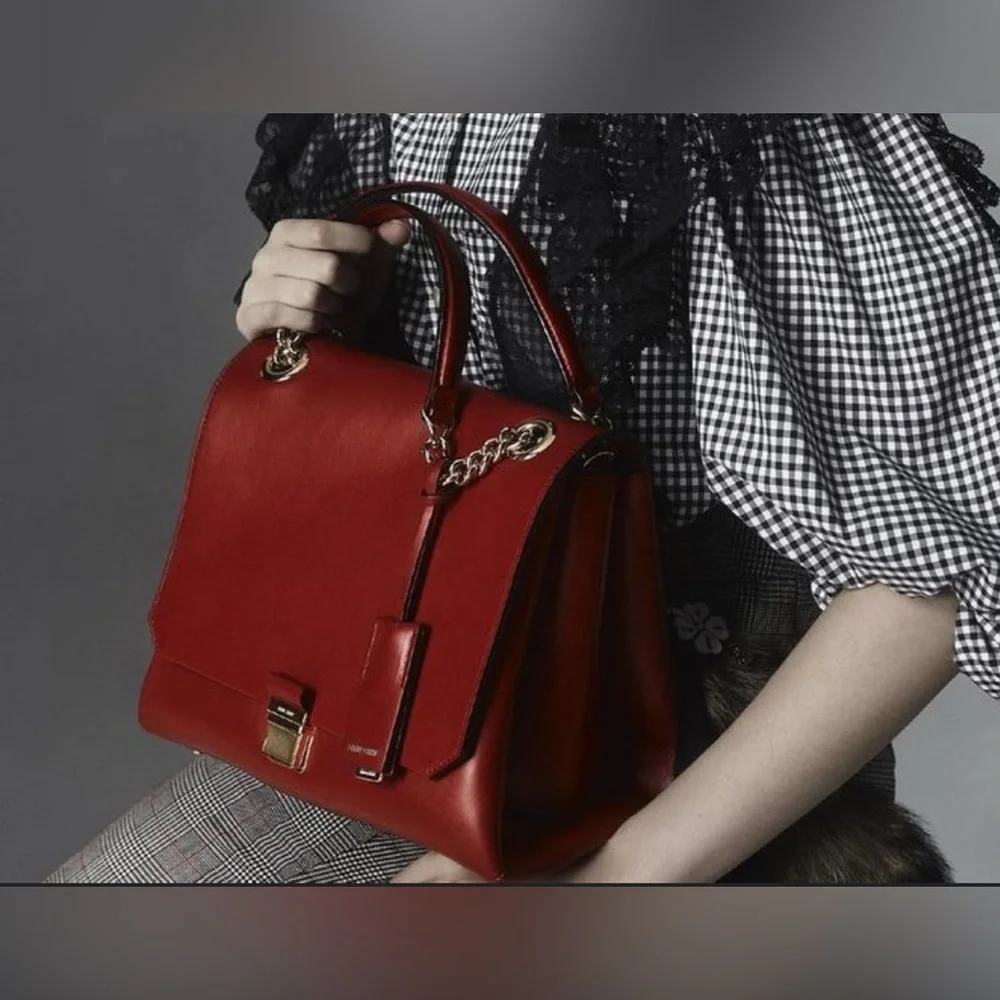 Very rare Miu Miu $2500 Authentic Red Leather Chain Handle Shoulder Bag.